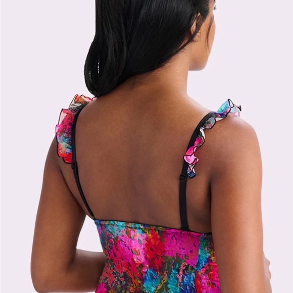 NWT Silky Mesh Flutter Strap Parade Bodysuit (Monet Floral Print) - Picture 3 of 5